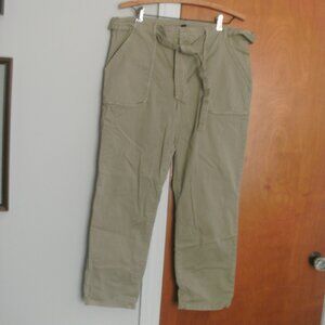 khaki Tan Pants with Matching Sash Belt & Pockets 98% Cotton 2% Spandex size 14